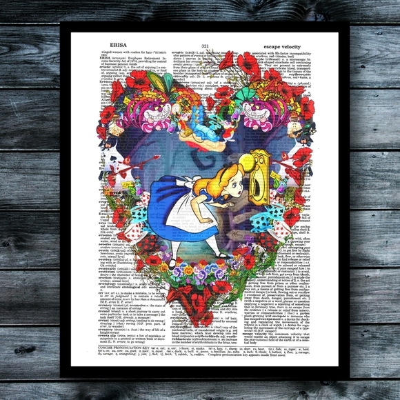 Handmade Other - Alice Wonderland Love Cheshire Cat Wildflower Dictionary Art Print